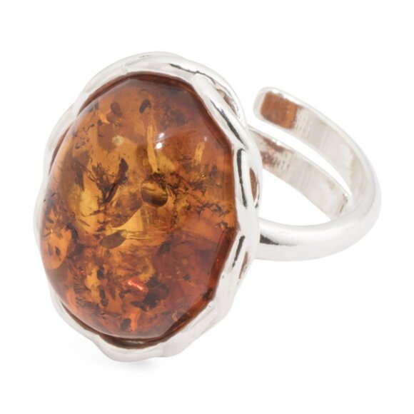 MIDWEST AMBER Made In Poland Sterling Silver Amber Scroll Ring - Picture 1 of 2